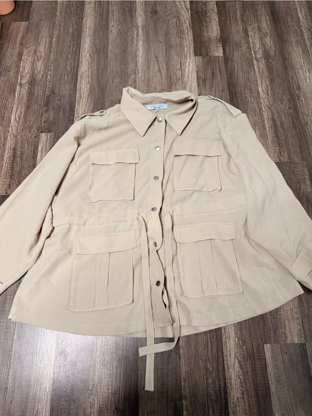 Sweet Rain Beige Military-Style Field Jacket